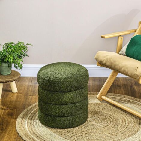 Tabouret rond en polaire douce, jusqu'à 120 kg, Ø 40 x H 45 cm, vert