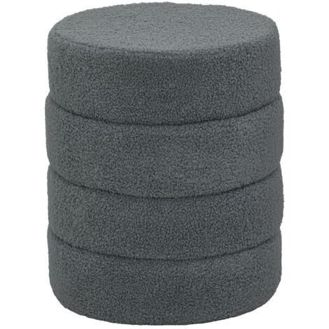 Tabouret rond en polaire teddy, gris foncé, diamètre 40 x hauteur 45 cm, jusqu'à 120 kg