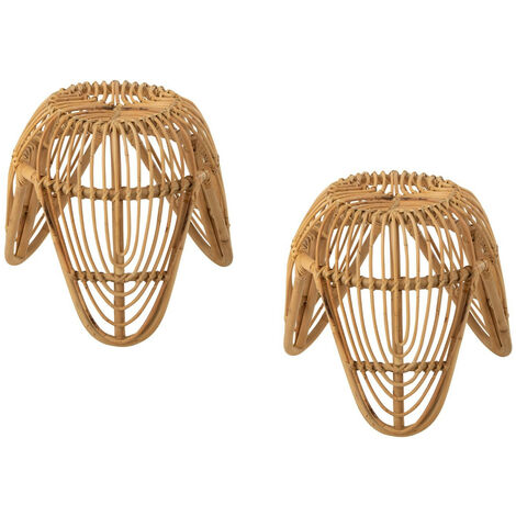 Tabouret rond en rotin naturel (lot de 2) - LEON