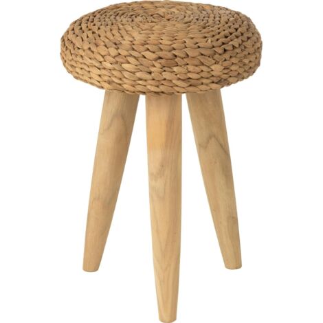 Tabouret rond en teck et jacinthe d eau naturel élégant - Naturel bois clair et beige