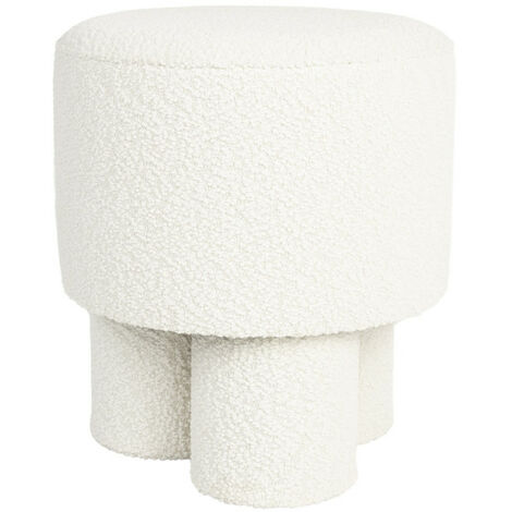 Tabouret rond en tissu bouclette ø40cm - Blanc - MARCOS