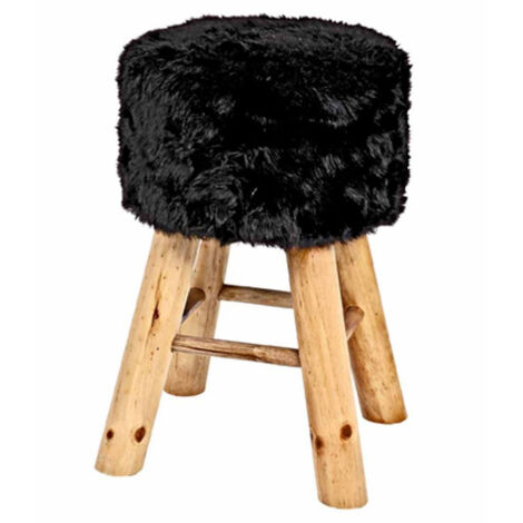 Tabouret Rond Imitation Fourrure "Josie" 45cm Noir