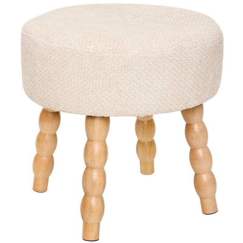 Tabouret rond rembourré tissu crème et pieds en bois - Diamètre 39 x Profondeur 38 x Hauteur 38 cm Tabouret rond rembourré tissu crème et pieds en bois - Diamètre 39 x Profondeur 38 x Hauteur 38 cm