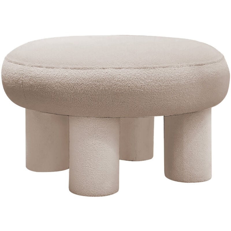 Tabouret rond xl en tissu bouclette ø60cm - Crème - bloomi