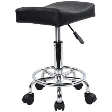 Tabouret roulant carré en cuir PU réglable en hauteur pivotant 360° – Chaise de travail avec roues – Pour salon, bureau, café – Noir – Kktoner