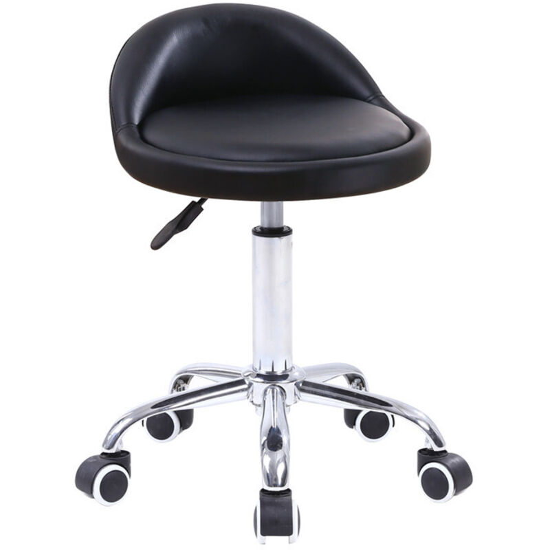 Tabouret à roulettes de bureau réglable 46-62cm – Assise en cuir synthétique noir – 5 roulettes de sécurité – Charge max 135kg – Kktoner