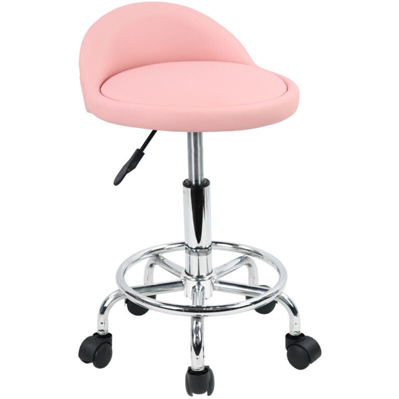 Tabouret à roulettes de Bureau Tabouret de Travail réglable en Hauteur 48-64 cm en Cuir synthétique avec Repose - Rose - KKTONER