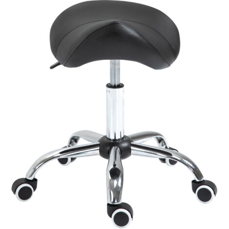 Tabouret roulettes massage hauteur réglable 49-61 cm selle ergonomique pivotant 360° noir