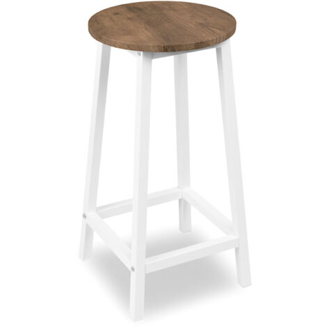 Tabouret rustique blanc Flint, style scandinave, chêne vieilli