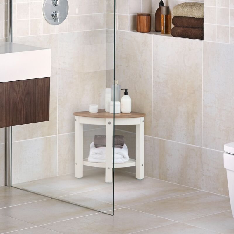 Tabouret Salle de Bain 2 Niveaux avec Étagère de Rangement pour Enfants et Adultes Charge Max 150kg 32,5x32,5x43,5cm Café Maison Chic