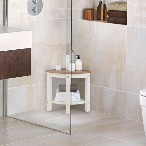 Tabouret Salle de Bain 2 Niveaux avec Étagère de Rangement pour Enfants et Adultes Charge Max 150kg 32,5x32,5x43,5cm Café Maison Chic
