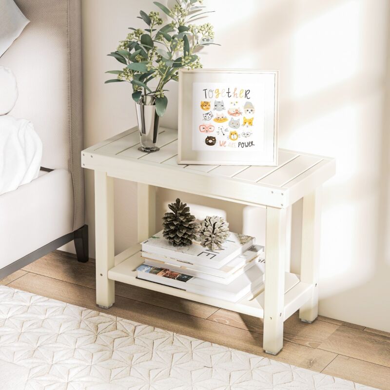 Tabouret Salle de Bain à 2 Niveaux Petit Tabouret de Douche Imperméable Antidérapant avec Étagère Rangement Chaise Banc Salle de Bain Blanc