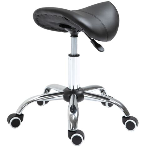 Tabouret selle, tabouret de travail, chaise pivotante, réglable en hauteur, rembourrée en noir, idéale pour les cosmétiques et le bureau