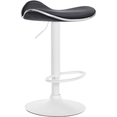 Tabouret Shanghai en simili cuir noir, métal blanc mat