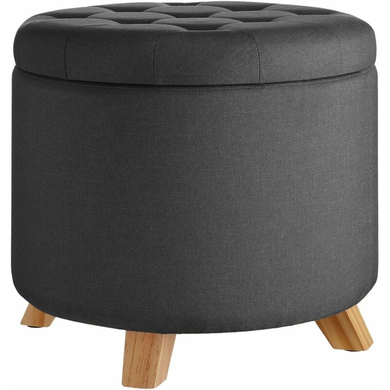 Tabouret siège pouf avec coffre de rangement capitonné 44,5 cm gris