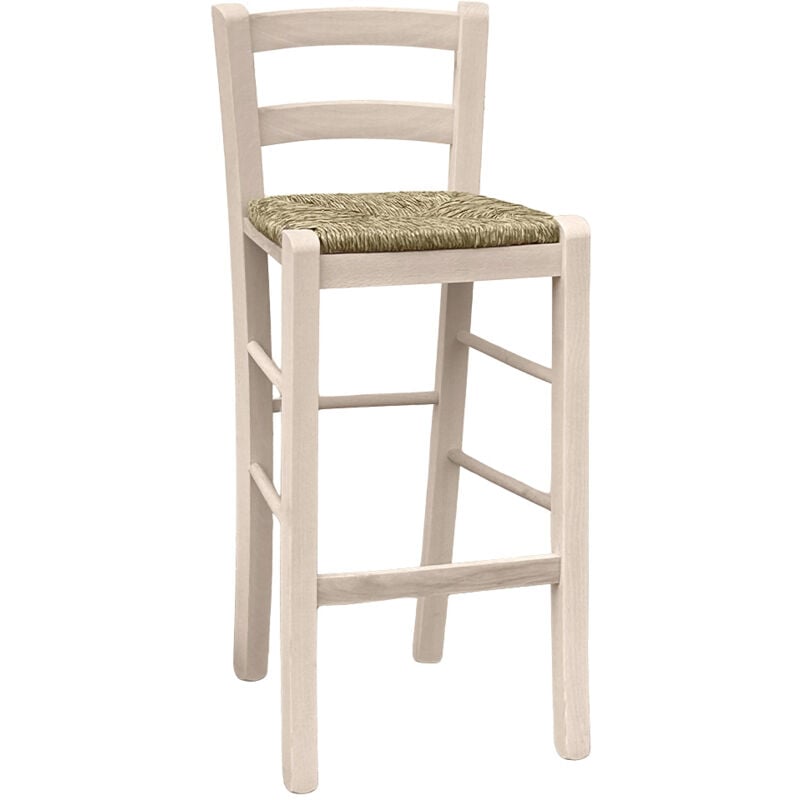 Tabouret snack bois brut avec dossier à vernir en paille h 67