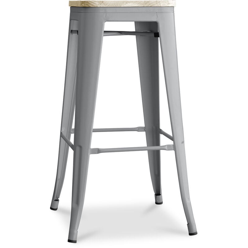 Privatefloor - Tabouret de Bar - Design Industriel - Acier & Bois - 76cm - Stylix Gris clair