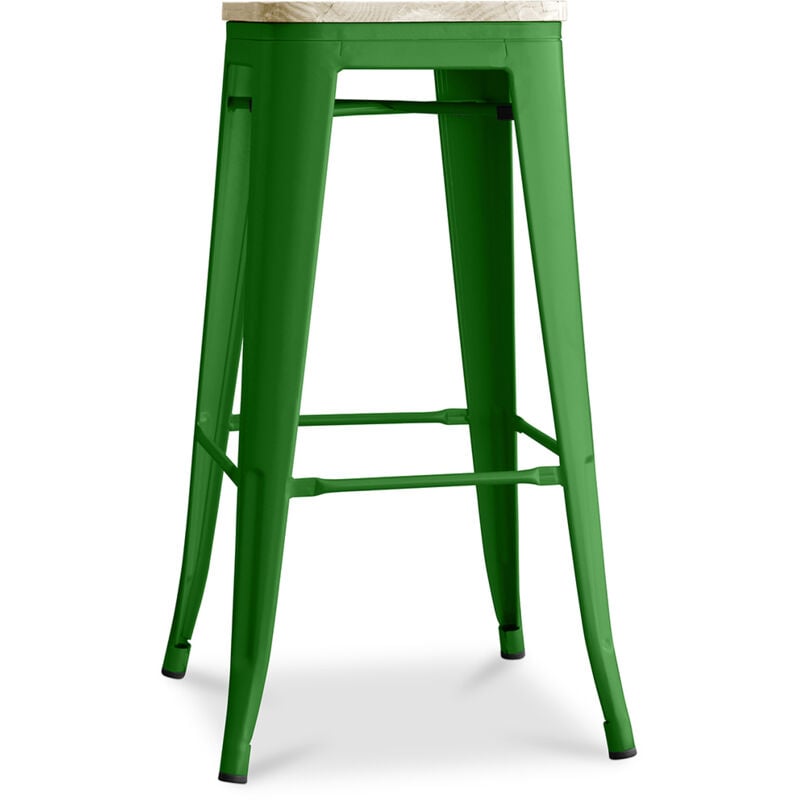 Privatefloor - Tabouret de Bar - Design Industriel - Acier & Bois - 76cm - Stylix Vert