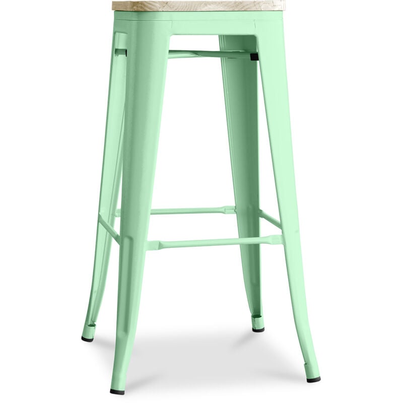 Privatefloor - Tabouret de Bar - Design Industriel - Acier & Bois - 76cm - Stylix Menthe