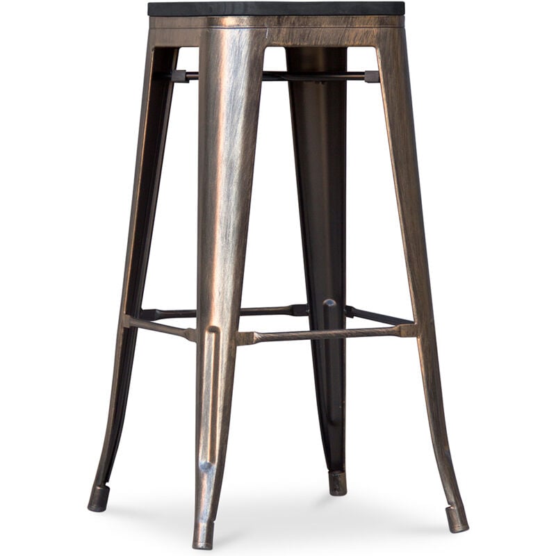 Privatefloor - Tabouret de Bar - Design Industriel - Bois & Métal - 76cm - Stylix Bronze métallisé