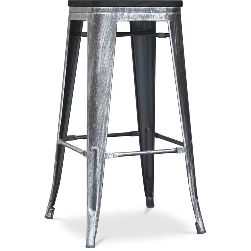 Privatefloor - Tabouret de Bar - Design Industriel - Bois & Métal - 76cm - Stylix Industriel