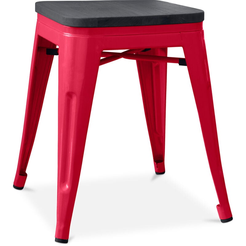 Tabouret Design Industriel - Bois & Acier - 46cm - Stylix Rouge