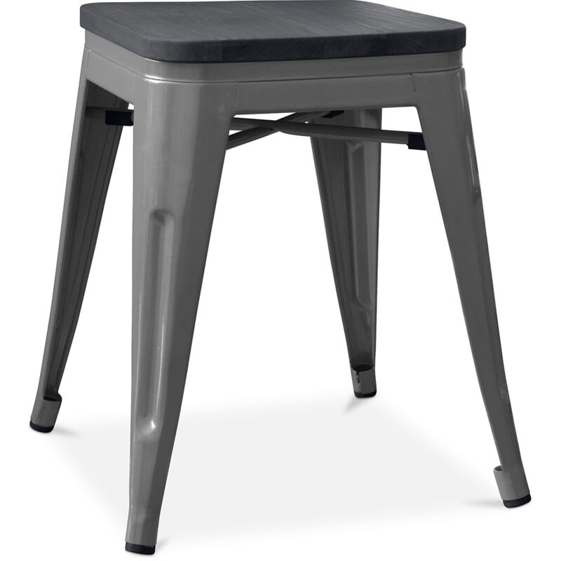 Privatefloor - Tabouret Design Industriel - Bois & Acier - 46cm - Stylix Gris foncé