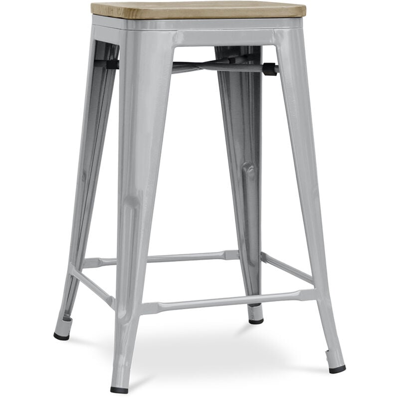 Privatefloor - Tabouret de bar design industriel - bois et acier - 61cm - Stylix Gris clair
