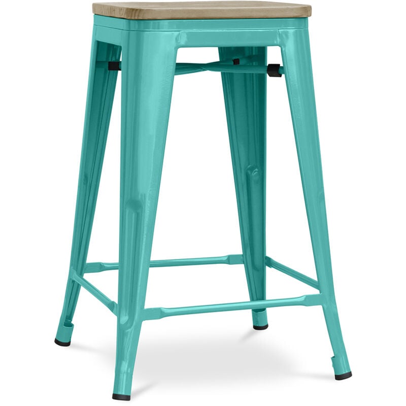 Privatefloor - Tabouret de bar design industriel - bois et acier - 61cm - Stylix Vert pastel