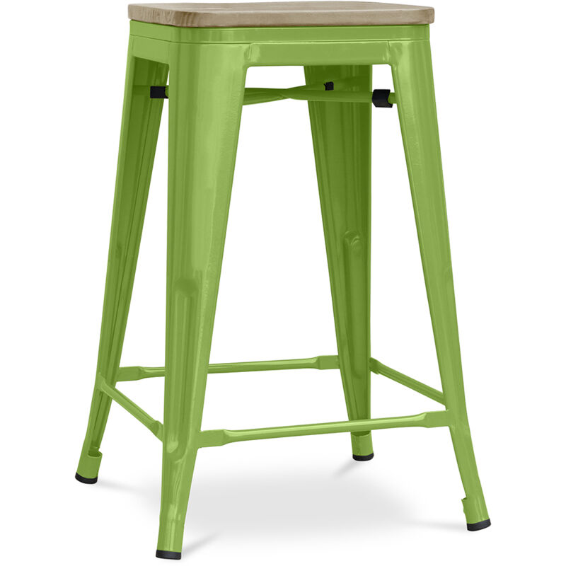 Privatefloor - Tabouret de bar design industriel - bois et acier - 61cm - Stylix Vert clair