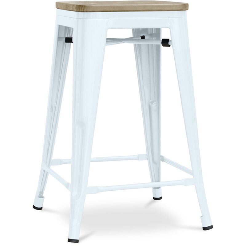 Privatefloor - Tabouret de bar design industriel - bois et acier - 61cm - Stylix Bleu gris