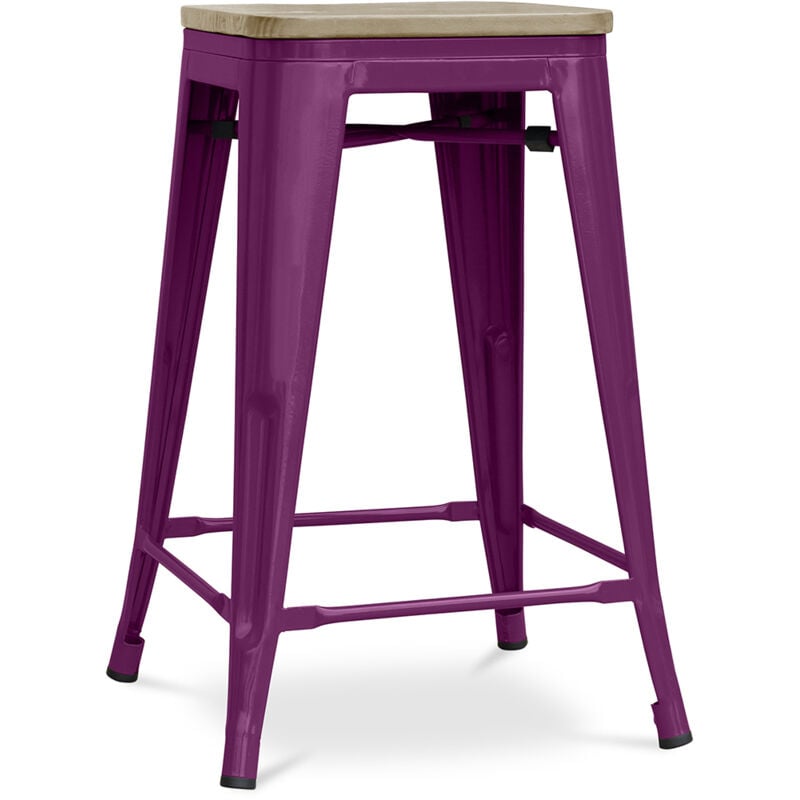 Privatefloor - Tabouret de bar design industriel - bois et acier - 61cm - Stylix Violet