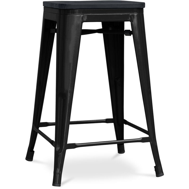 Privatefloor - Tabouret de bar - Design industriel - Bois et acier - 61cm - Stylix Noir