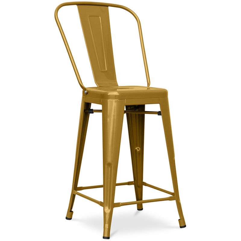 privatefloor - tabouret de bar avec dossier - design industriel - 60cm - stylix doré - acier, metal - doré