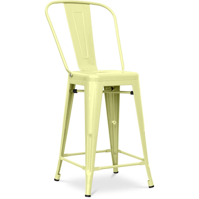Privatefloor - Tabouret de bar avec dossier - design industriel - 60cm - Stylix Jaune pâle