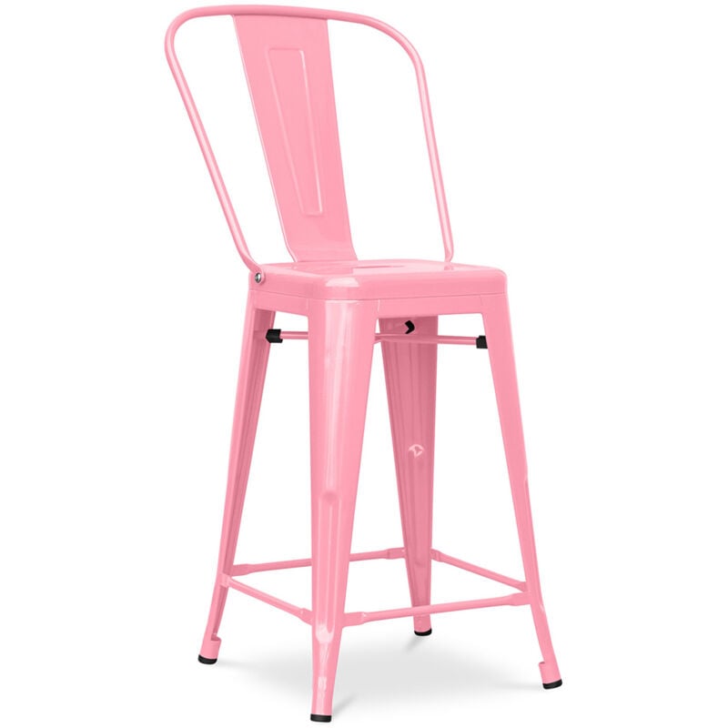 Privatefloor - Tabouret de bar avec dossier - design industriel - 60cm - Stylix Rose