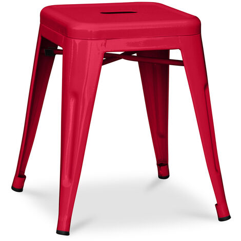Tabouret Stylix Design Industriel en Métal - 45 cm - Nouvelle Edition Rouge - Acier, Metal