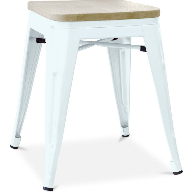 Privatefloor - Tabouret de bar design industriel - Bois et acier - 45cm - Nouvelle édition - Stylix Bleu gris