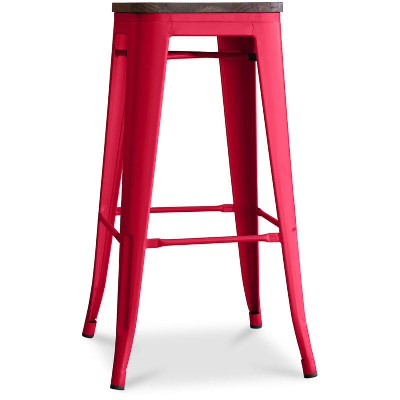 Privatefloor - Tabouret de bar design industriel - Bois et acier - 76cm - Stylix Rouge