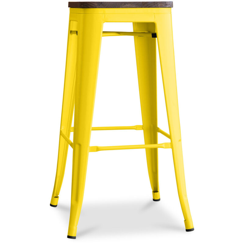 Tabouret de bar design industriel - Bois et acier - 76cm - Stylix Jaune