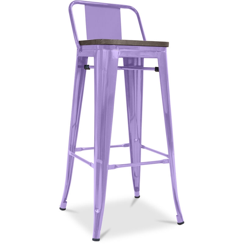 Privatefloor - Tabouret de bar design industriel avec dossier - Bois et acier - 76cm - Stylix Violet pastel Privatefloor - Tabouret de bar design industriel avec dossier - Bois et acier - 76cm - Stylix Violet pastel