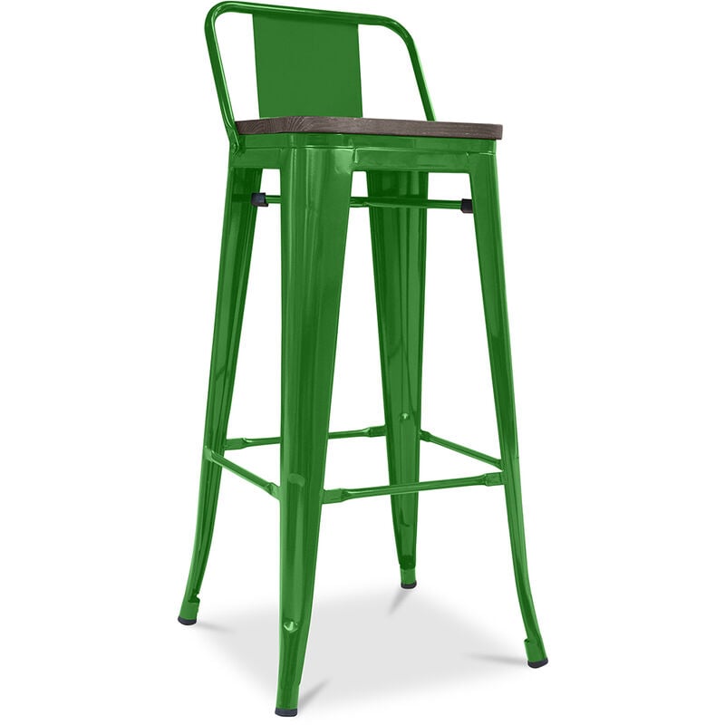 privatefloor - tabouret de bar design industriel avec dossier - bois et acier - 76cm - stylix vert - bois, acier - vert