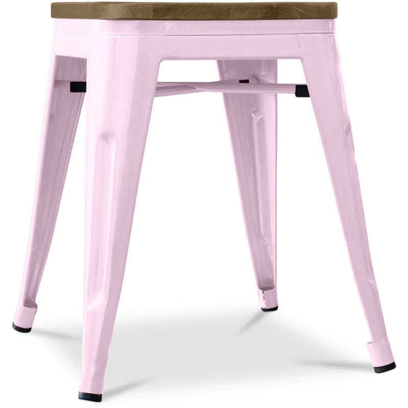 Tabouret Design Industriel - Bois et Acier - 45cm -Stylix Rose pâle