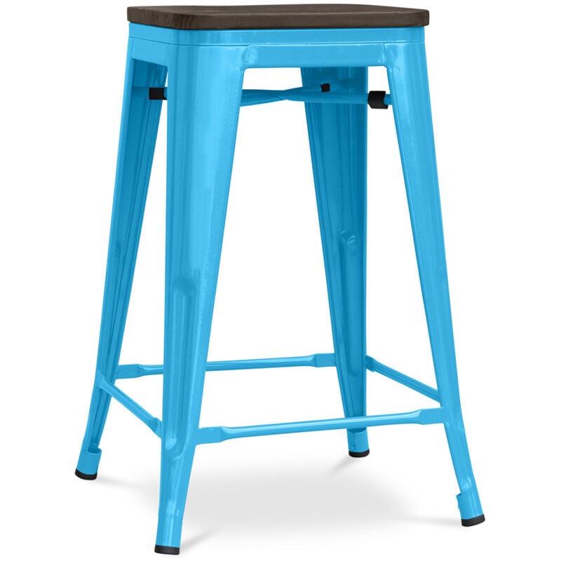 Privatefloor - Tabouret de Bar - Design Industriel - Bois et Acier - 60cm -Stylix Turquoise