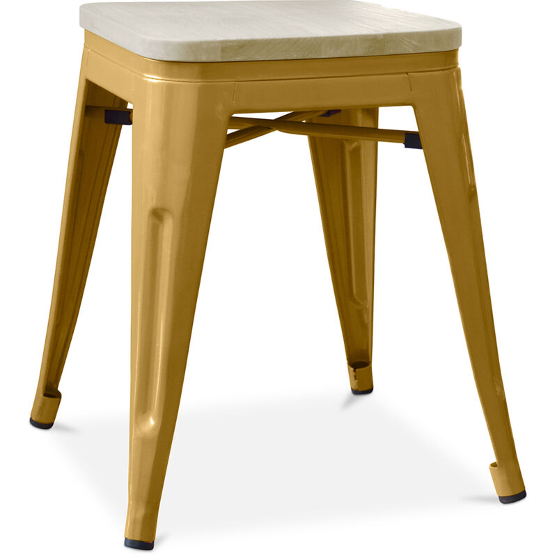 Privatefloor - Tabouret Design Industriel - Bois & Métal - 45cm - Stylix Doré