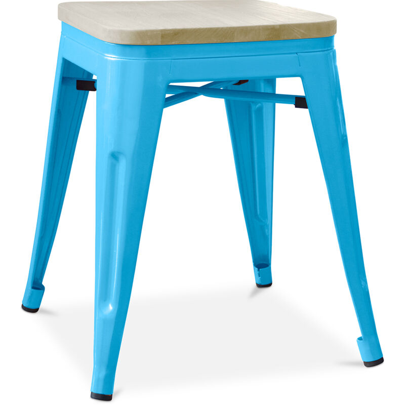 Privatefloor - Tabouret Design Industriel - Bois & Métal - 45cm - Stylix Turquoise