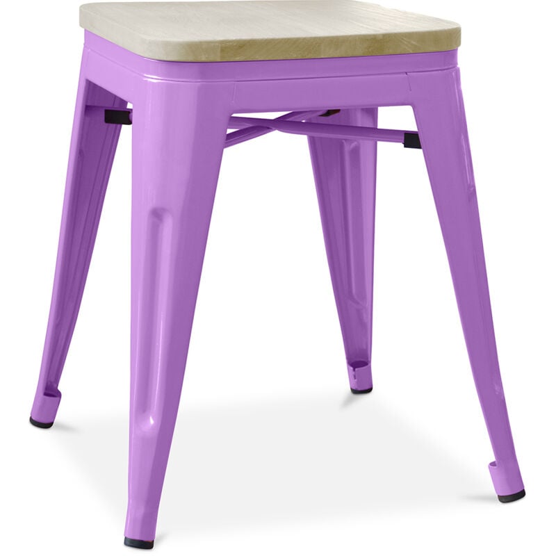 Tabouret Design Industriel - Bois & Métal - 45cm - Stylix Violet Clair