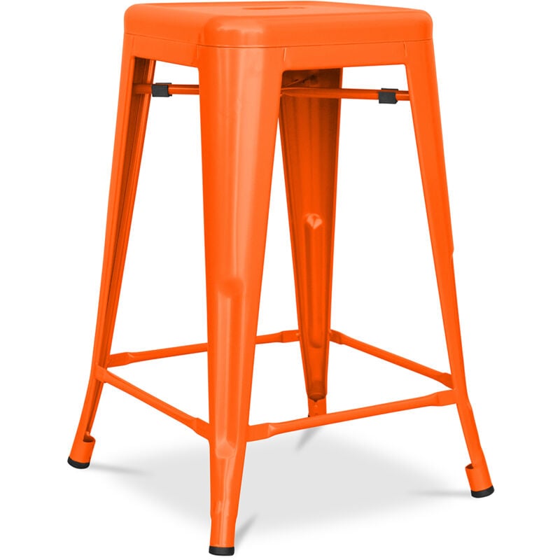 Tabouret de bar - Design industriel - Acier mat - 60cm - Nouvelle édition - Stylix Orange
