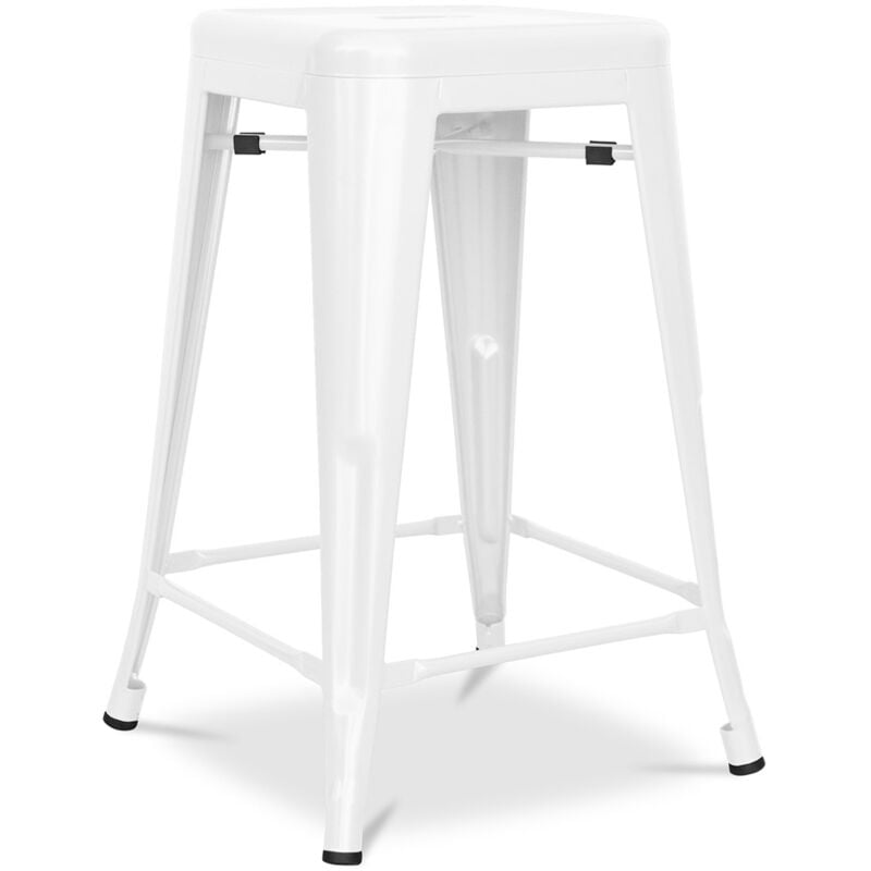 Tabouret de bar - Design industriel - Acier mat - 60cm - Nouvelle édition - Stylix Blanc