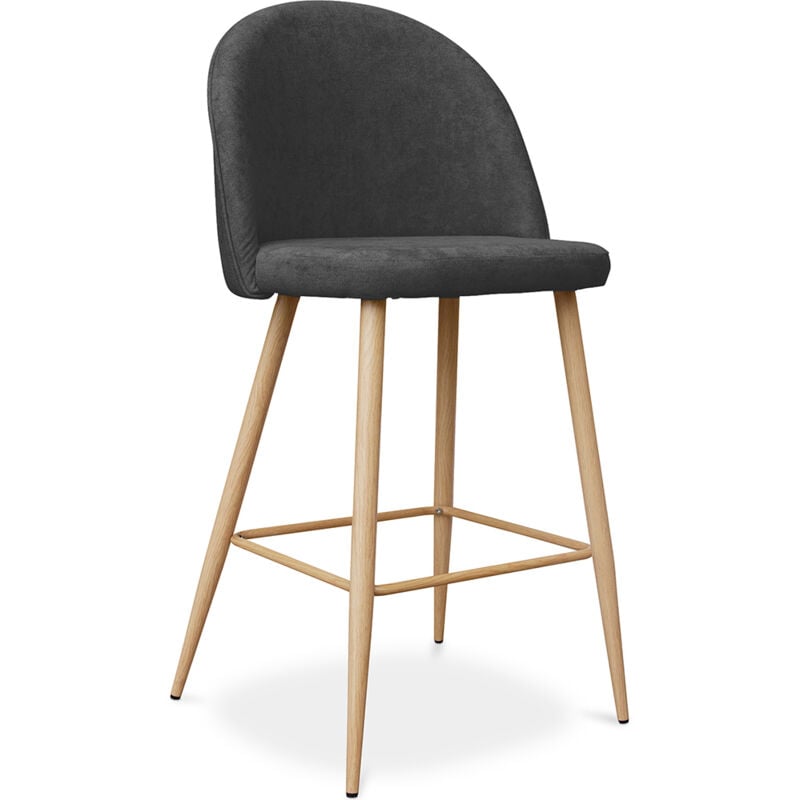 Tabouret tapissé en tissu - design scandinave - 66cm - Evelyne Gris foncé